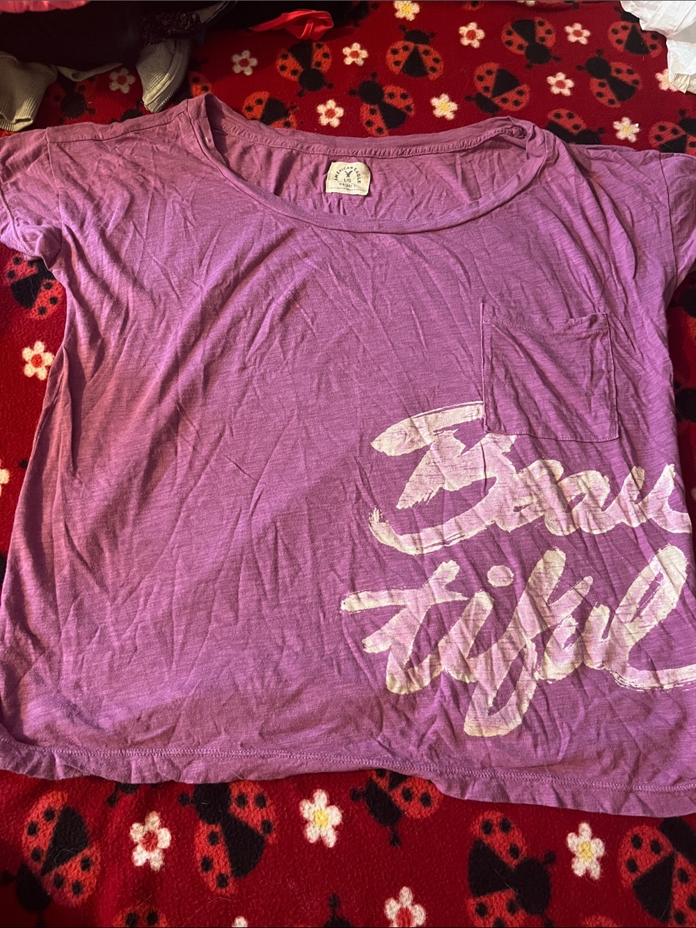 American Eagle Outfitters Lilac Graphic Pocket Tee